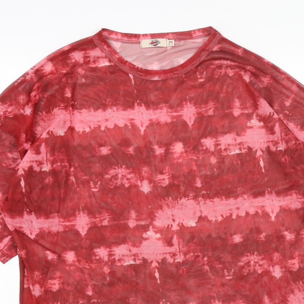 EVER TRUE Womens Red Geometric Polyester Basic T-Shirt Size M Round Neck