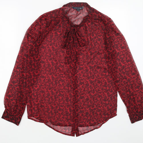 French Connection Womens Red Geometric Polyester Basic Blouse Size 6 Round Neck