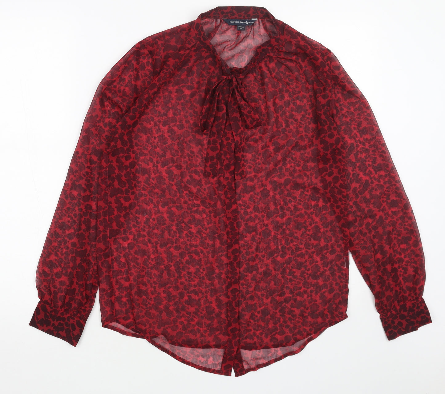 French Connection Womens Red Geometric Polyester Basic Blouse Size 6 Round Neck
