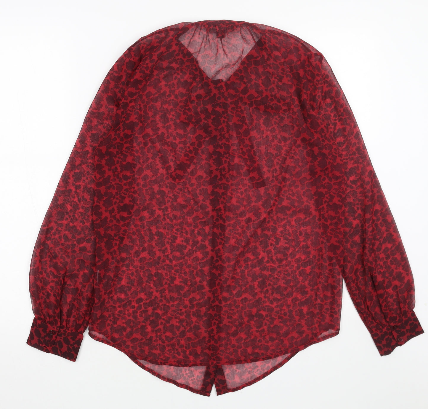 French Connection Womens Red Geometric Polyester Basic Blouse Size 6 Round Neck