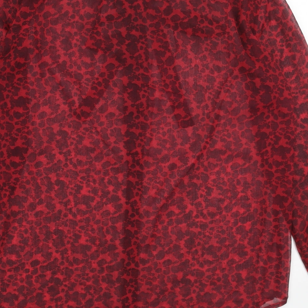 French Connection Womens Red Geometric Polyester Basic Blouse Size 6 Round Neck