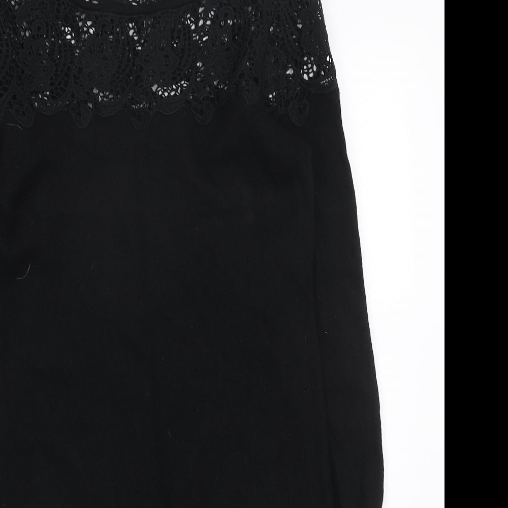 Jaeger Womens Black Floral Wool Jumper Dress Size M Round Neck Pullover