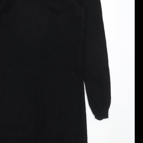 Jaeger Womens Black Floral Wool Jumper Dress Size M Round Neck Pullover