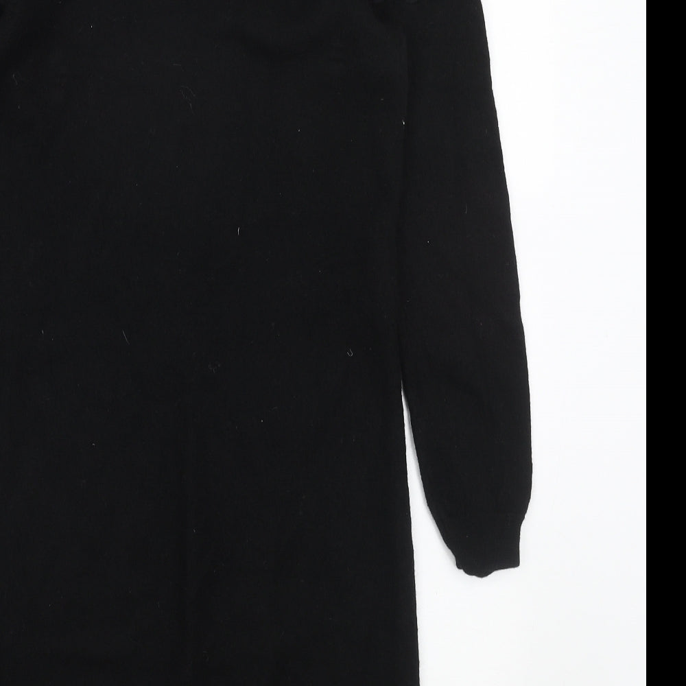 Jaeger Womens Black Floral Wool Jumper Dress Size M Round Neck Pullover