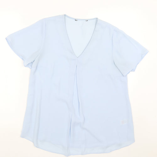 Preworn Womens Blue Polyester Basic Blouse Size 10 V-Neck