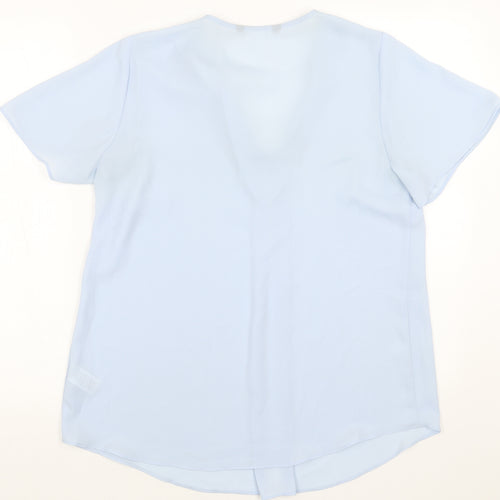 Preworn Womens Blue Polyester Basic Blouse Size 10 V-Neck