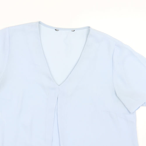 Preworn Womens Blue Polyester Basic Blouse Size 10 V-Neck
