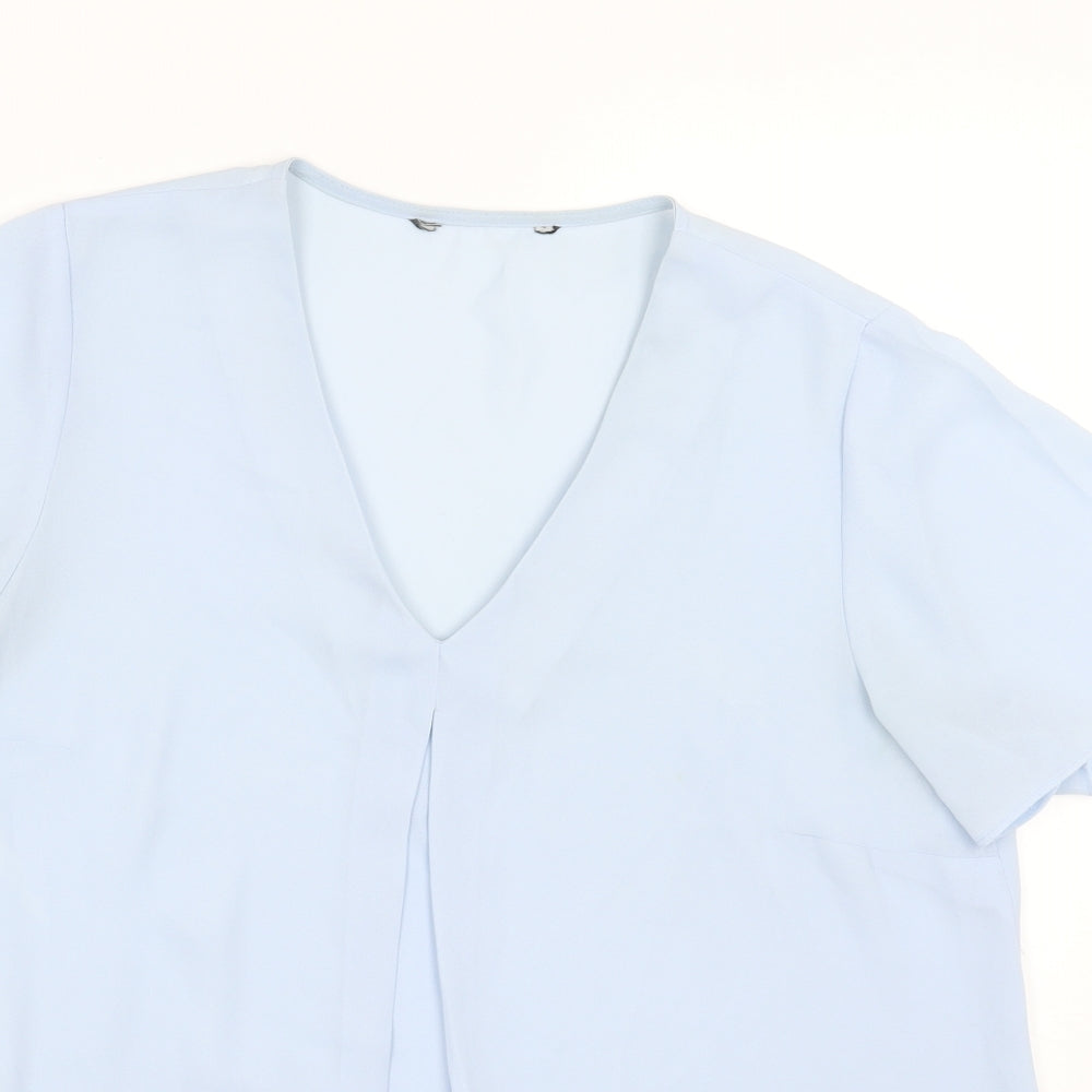 Preworn Womens Blue Polyester Basic Blouse Size 10 V-Neck