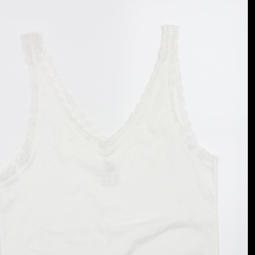Primark Womens White Polyester Basic Tank Size XL V-Neck - Lace Neckline