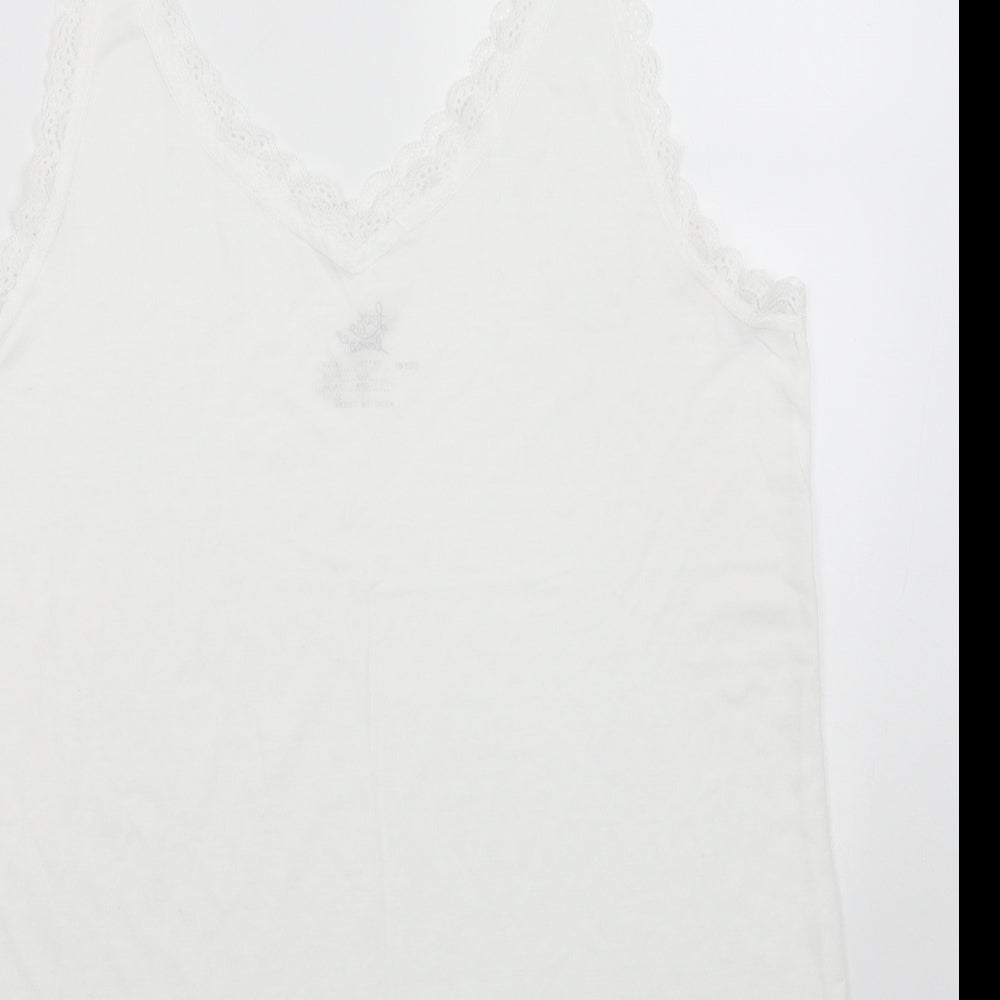 Primark Womens White Polyester Basic Tank Size XL V-Neck - Lace Neckline