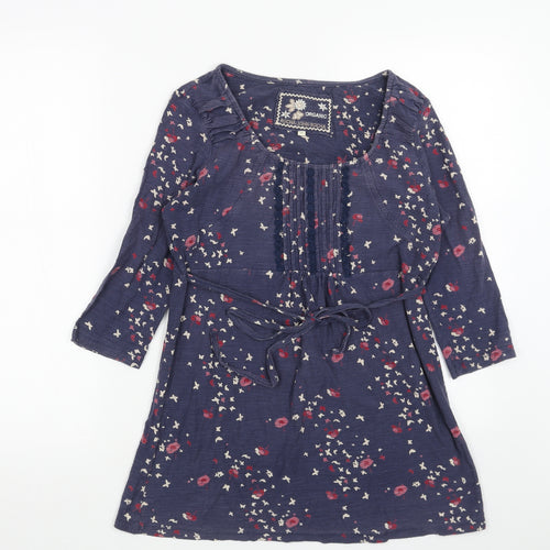 RJR.John Rocha Womens Blue Geometric Cotton A-Line Size 10 Scoop Neck Pullover