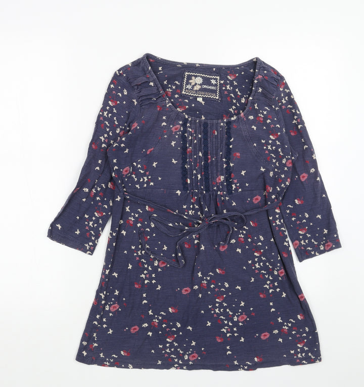 RJR.John Rocha Womens Blue Geometric Cotton A-Line Size 10 Scoop Neck Pullover