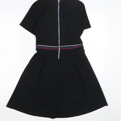 Cache Cache Womens Black Polyester Skater Dress Size 6 V-Neck Zip