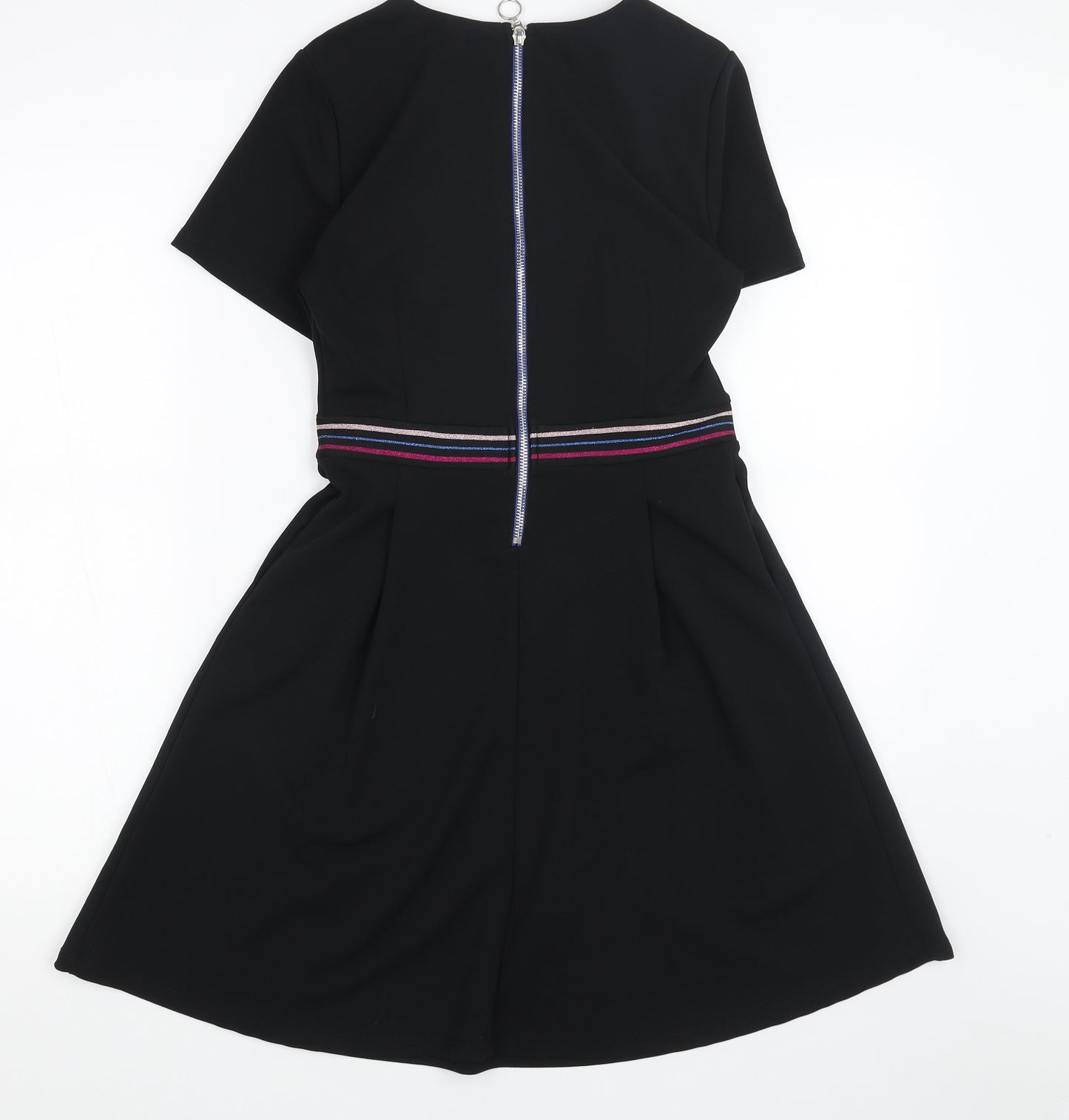 Cache Cache Womens Black Polyester Skater Dress Size 6 V-Neck Zip