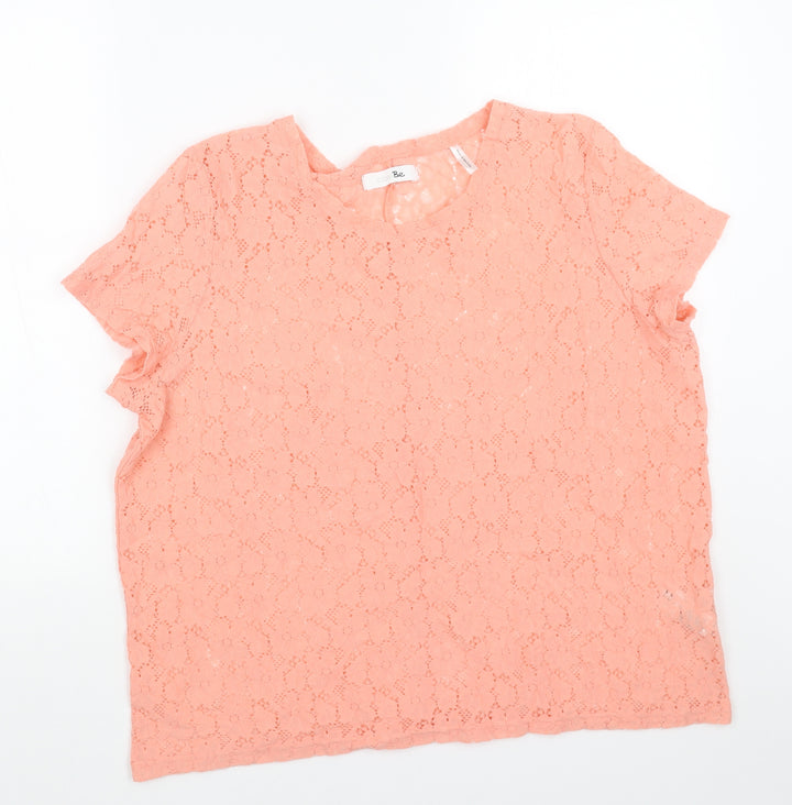 Simply Be Womens Orange Floral Polyamide Basic T-Shirt Size 18 Scoop Neck
