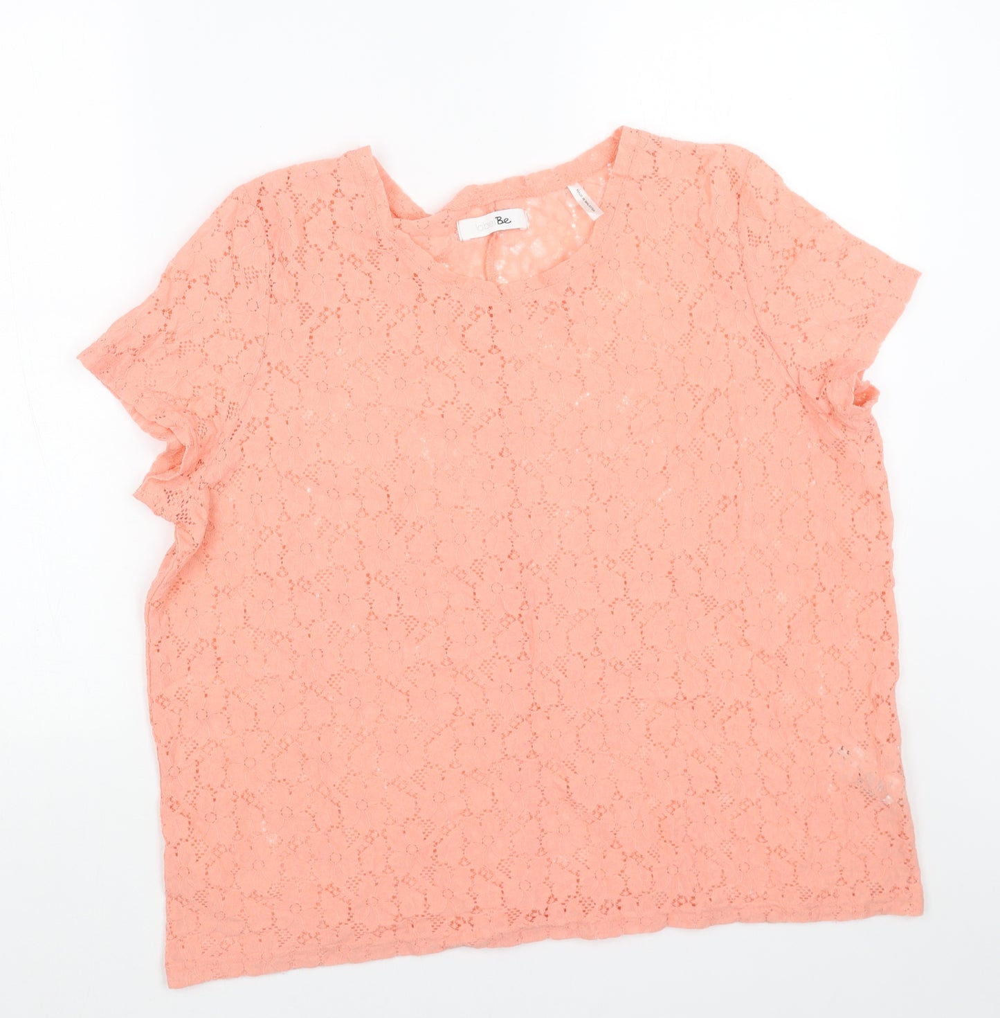 Simply Be Womens Orange Floral Polyamide Basic T-Shirt Size 18 Scoop Neck
