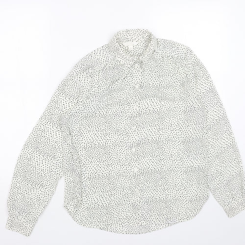 H&M Womens White Geometric Polyester Basic Button-Up Size 6 Collared