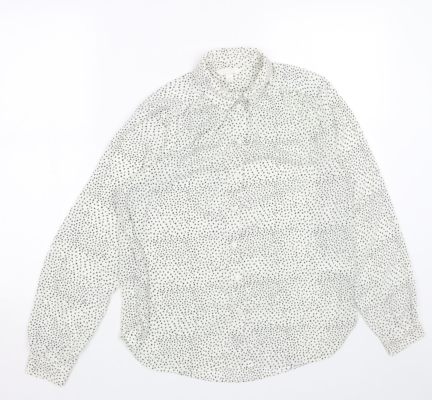 H&M Womens White Geometric Polyester Basic Button-Up Size 6 Collared