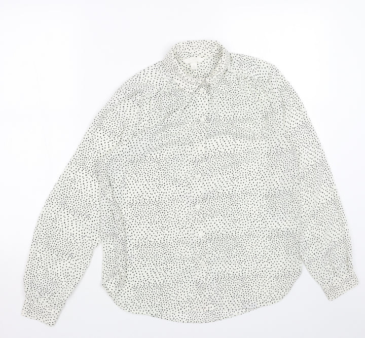 H&M Womens White Geometric Polyester Basic Button-Up Size 6 Collared
