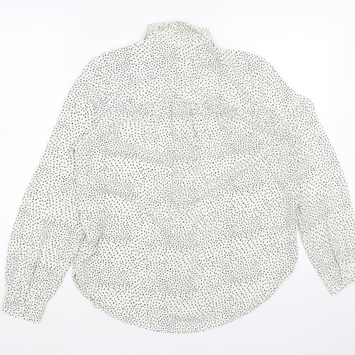 H&M Womens White Geometric Polyester Basic Button-Up Size 6 Collared