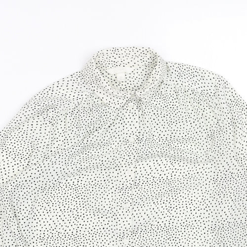 H&M Womens White Geometric Polyester Basic Button-Up Size 6 Collared