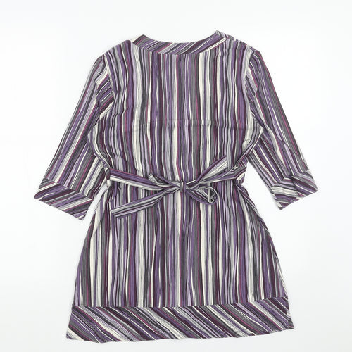 Marks and Spencer Womens Purple Striped Viscose A-Line Size 10 V-Neck Pullover
