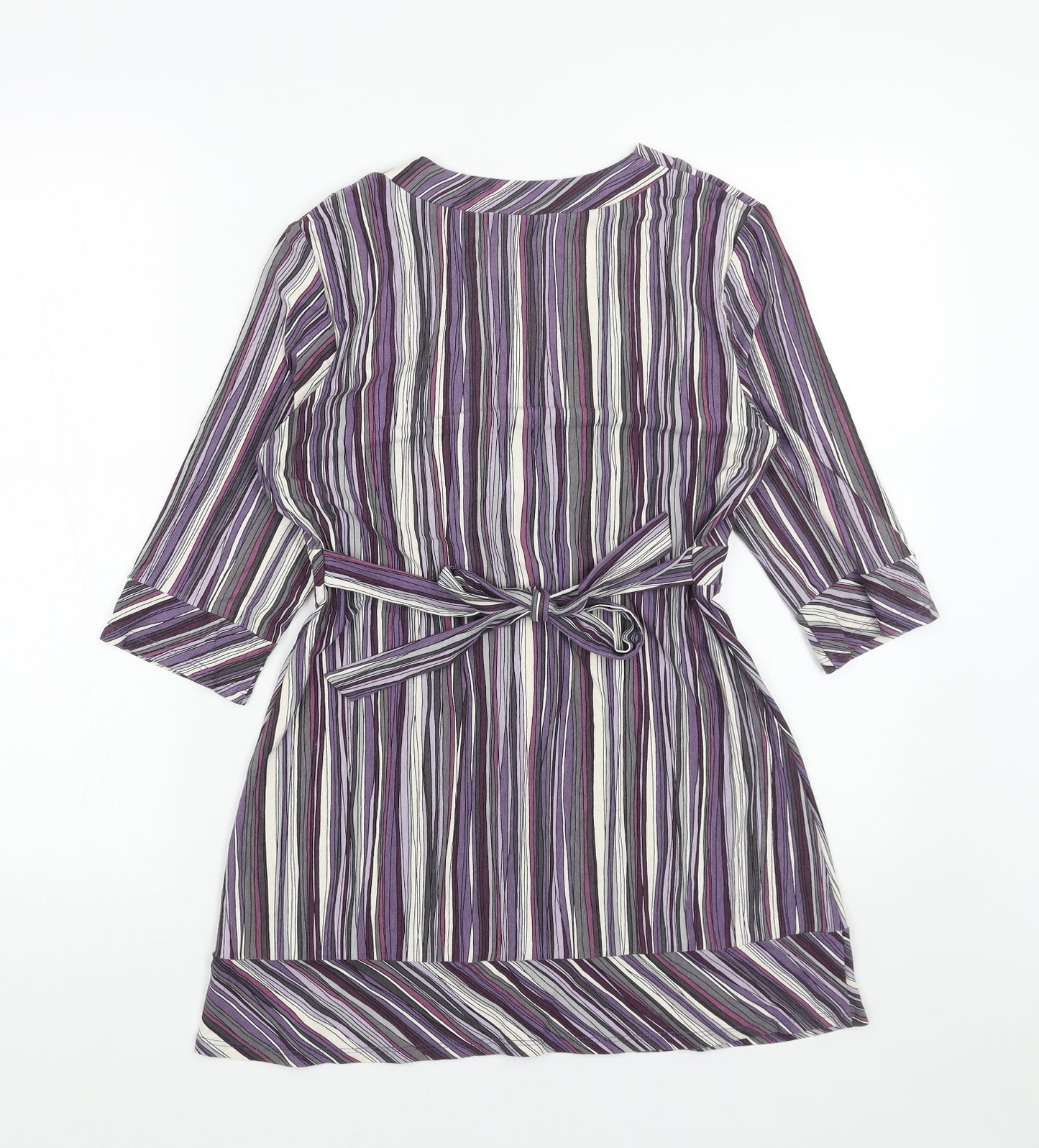 Marks and Spencer Womens Purple Striped Viscose A-Line Size 10 V-Neck Pullover