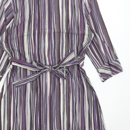 Marks and Spencer Womens Purple Striped Viscose A-Line Size 10 V-Neck Pullover
