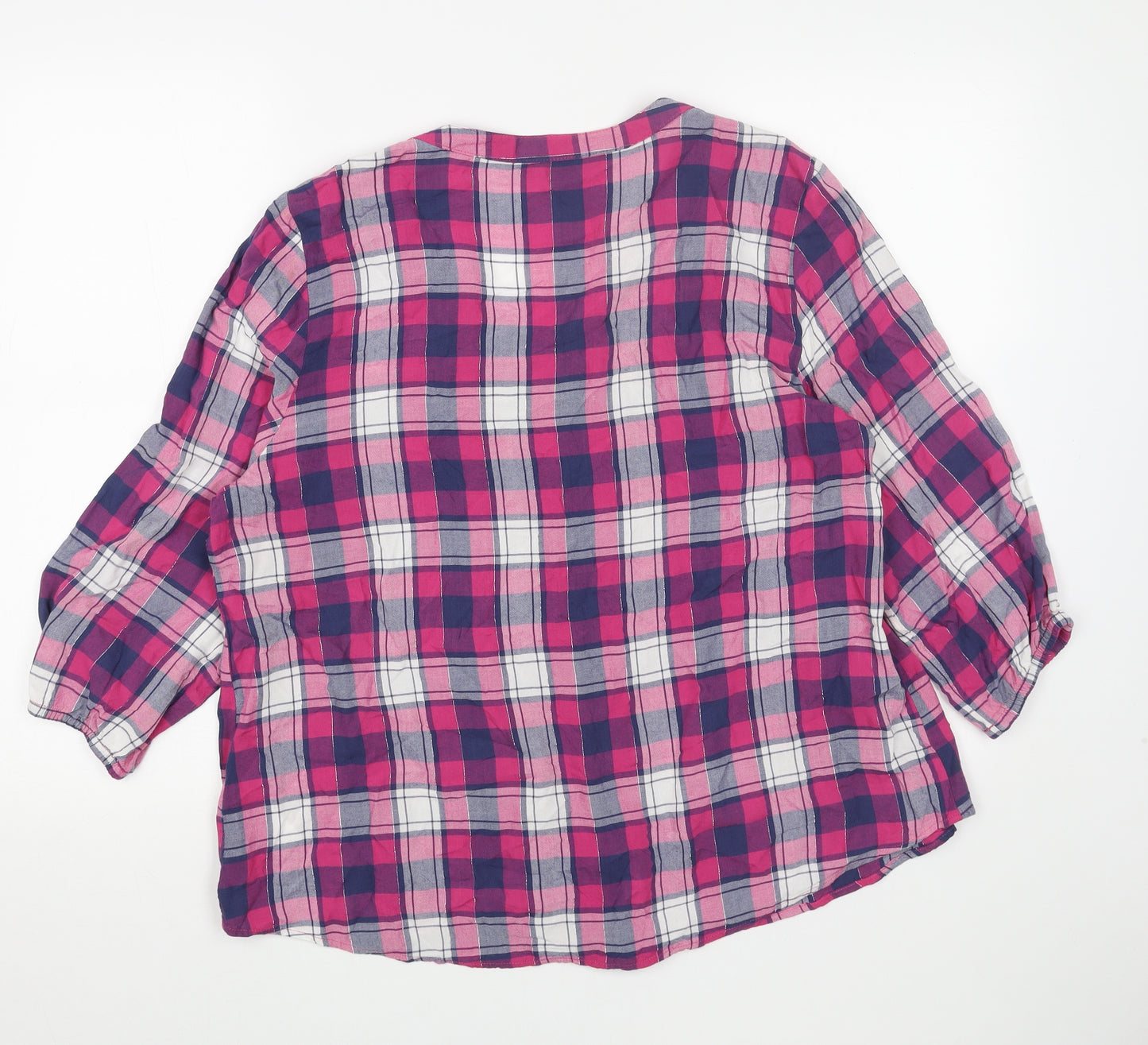 Bonmarché Womens Pink Plaid Viscose Basic Blouse Size 18 V-Neck