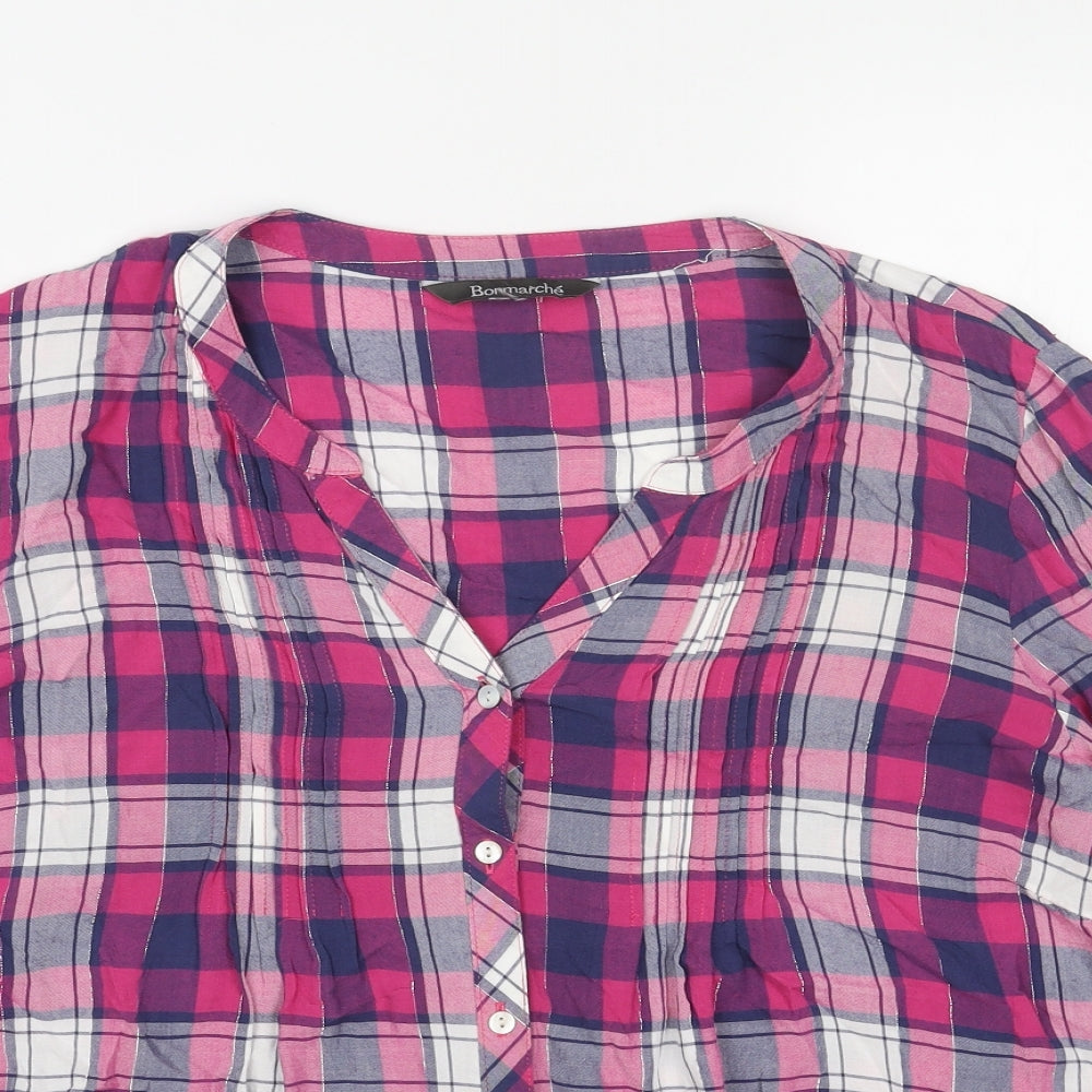 Bonmarché Womens Pink Plaid Viscose Basic Blouse Size 18 V-Neck