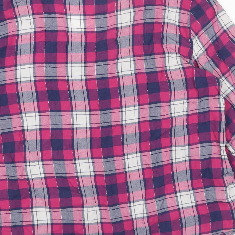 Bonmarché Womens Pink Plaid Viscose Basic Blouse Size 18 V-Neck