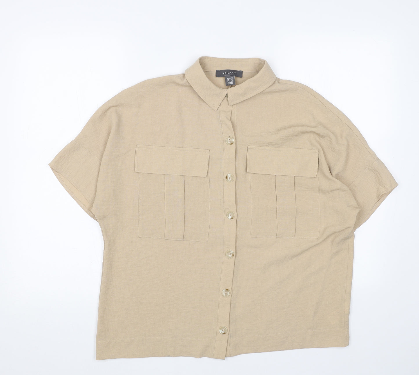 Primark Womens Beige Polyester Basic Button-Up Size 10 Collared