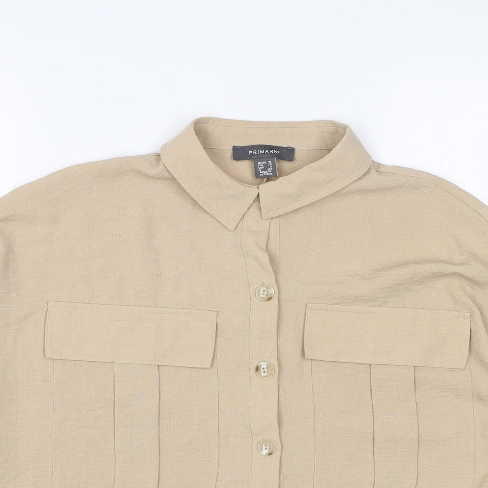 Primark Womens Beige Polyester Basic Button-Up Size 10 Collared