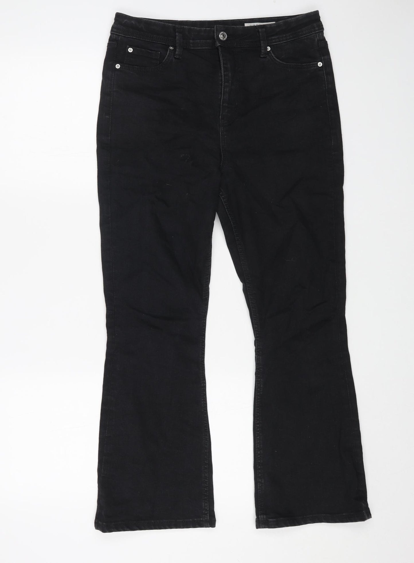 Marks and Spencer Womens Black Cotton Flared Jeans Size 12 L25 in Regular Button
