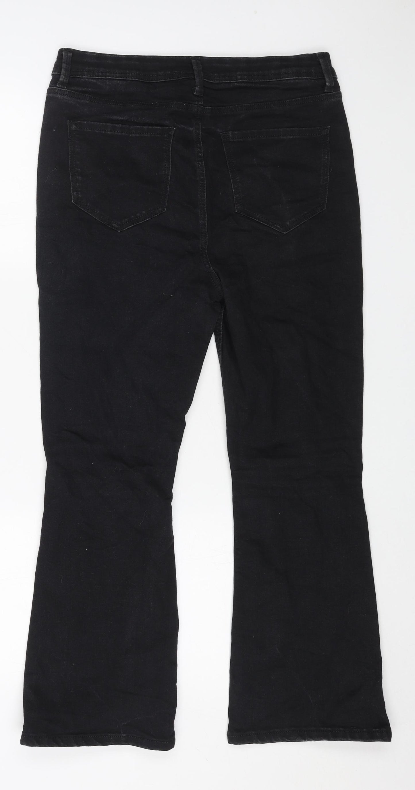 Marks and Spencer Womens Black Cotton Flared Jeans Size 12 L25 in Regular Button