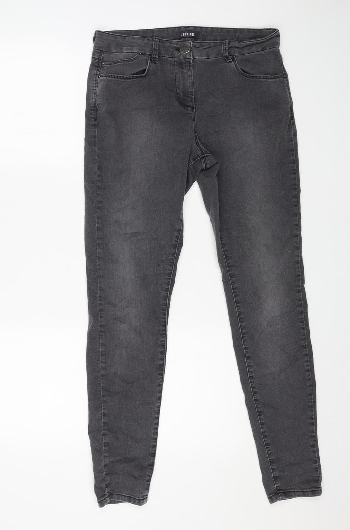 Marks and Spencer Womens Grey Cotton Skinny Jeans Size 12 L29 in Regular Button