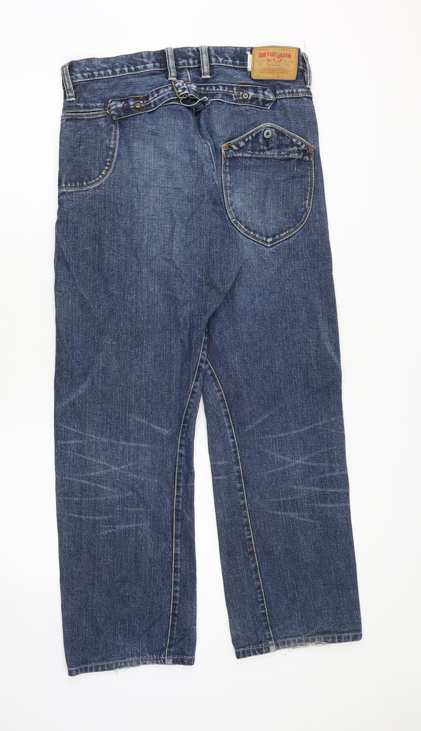 One True Saxon Mens Blue Cotton Straight Jeans Size 32 in Regular Zip
