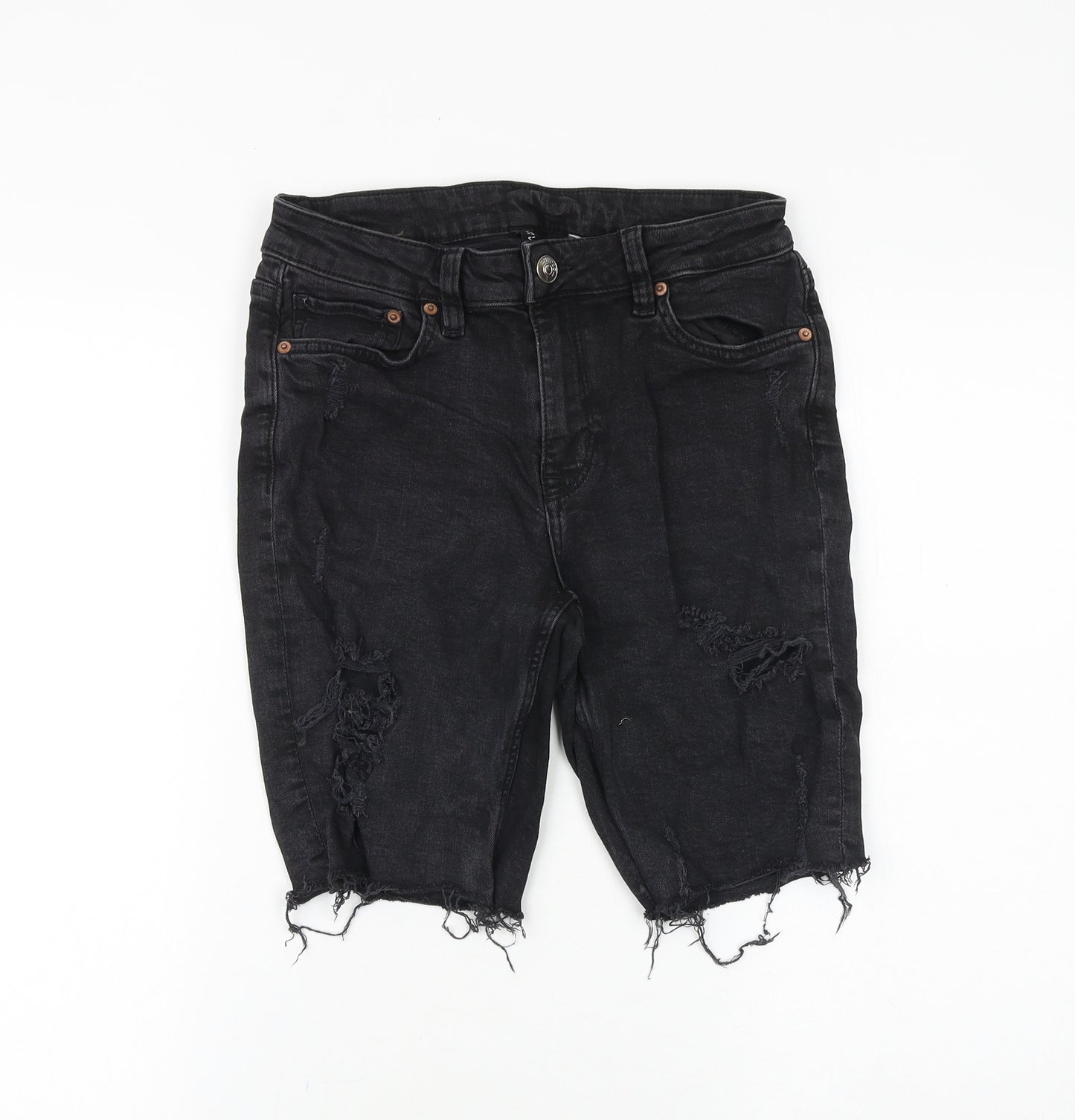 H&M Womens Black Cotton Cut-Off Shorts Size 10 Slim Zip