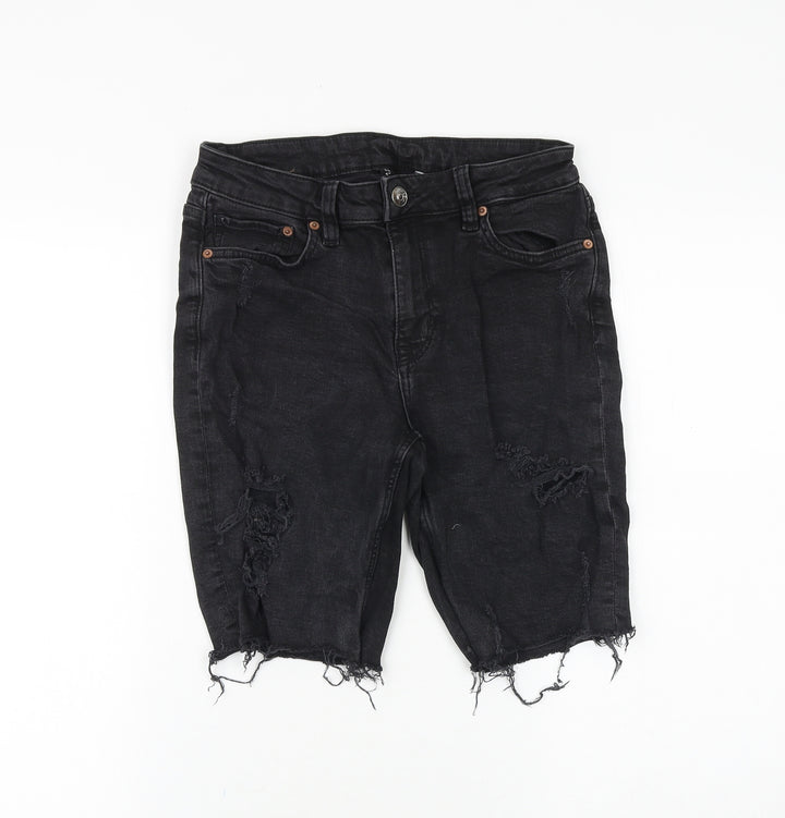 H&M Womens Black Cotton Cut-Off Shorts Size 10 Slim Zip