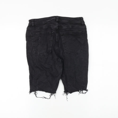 H&M Womens Black Cotton Cut-Off Shorts Size 10 Slim Zip