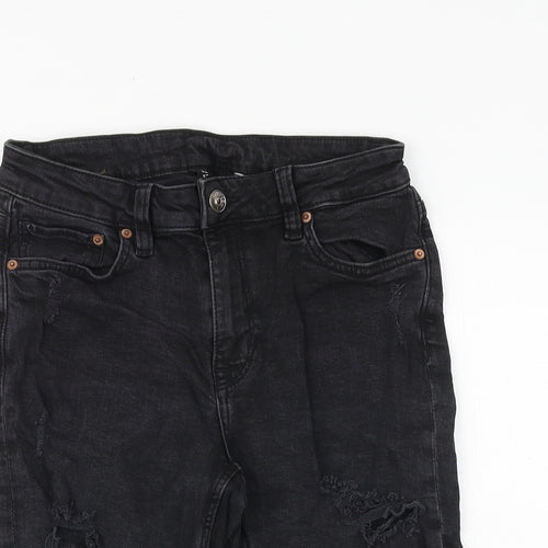 H&M Womens Black Cotton Cut-Off Shorts Size 10 Slim Zip