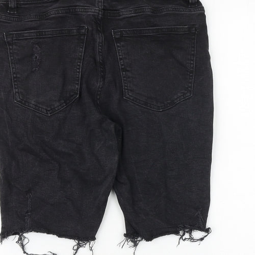 H&M Womens Black Cotton Cut-Off Shorts Size 10 Slim Zip
