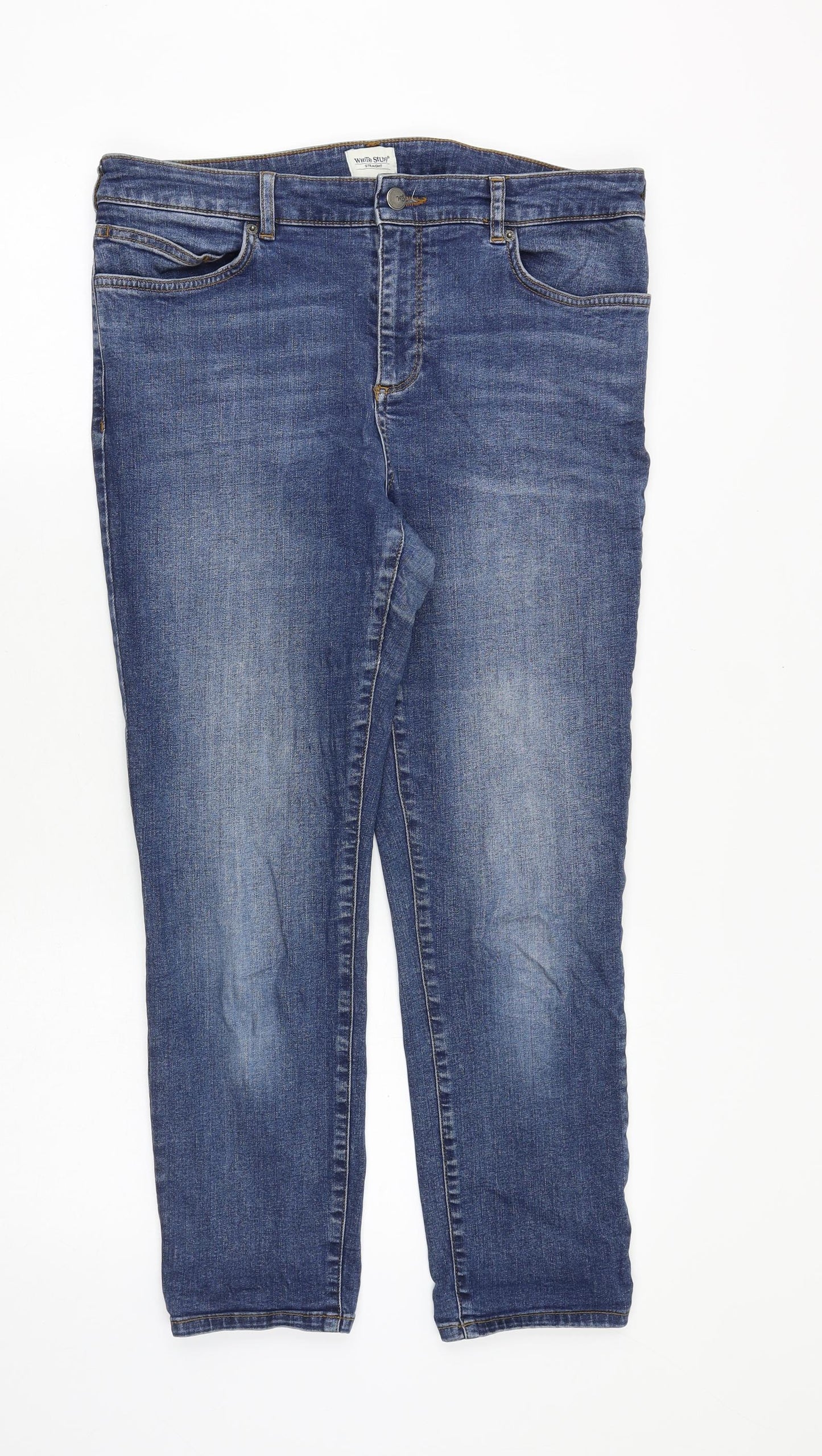 White Stuff Womens Blue Cotton Straight Jeans Size 12 Regular Zip