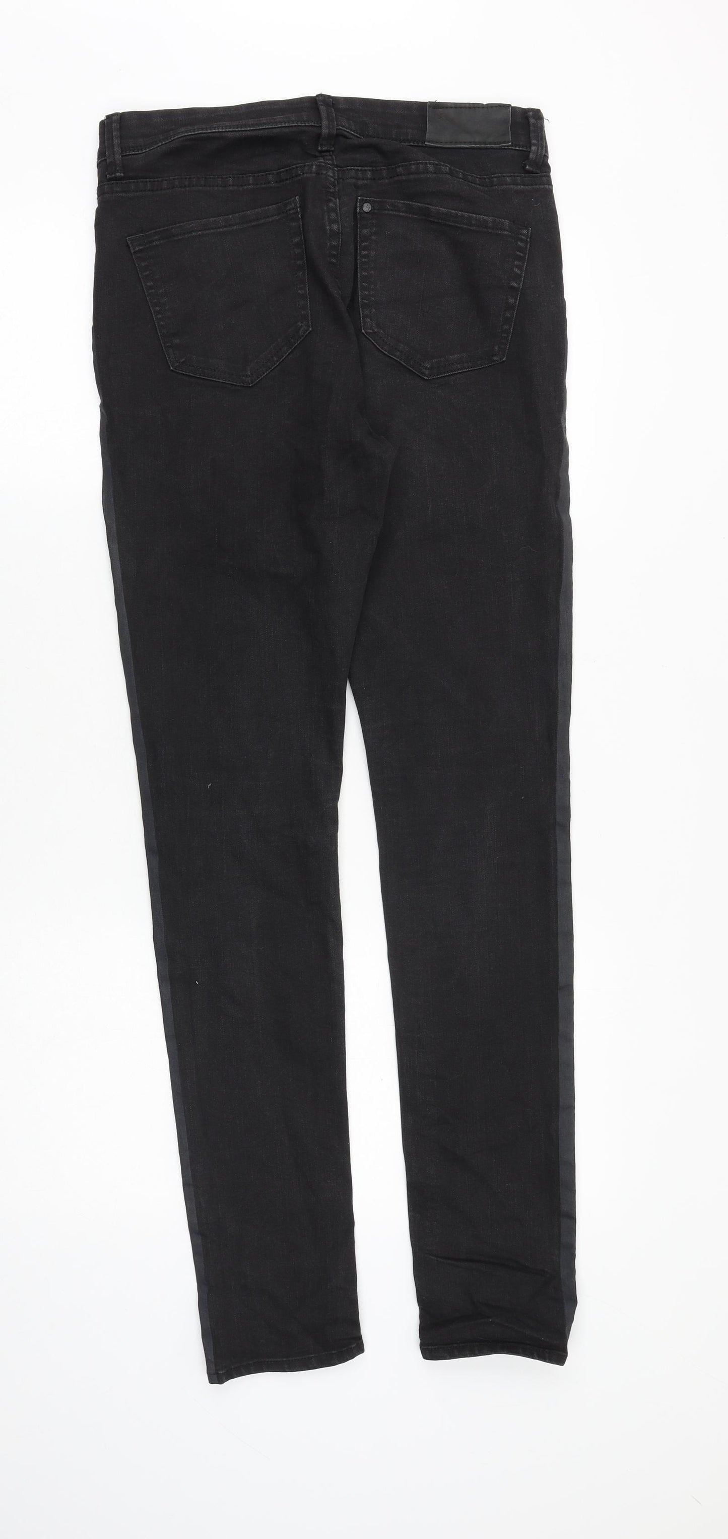 &Denim Mens Black Cotton Skinny Jeans Size 28 in Slim Zip - Side Stripe Detail