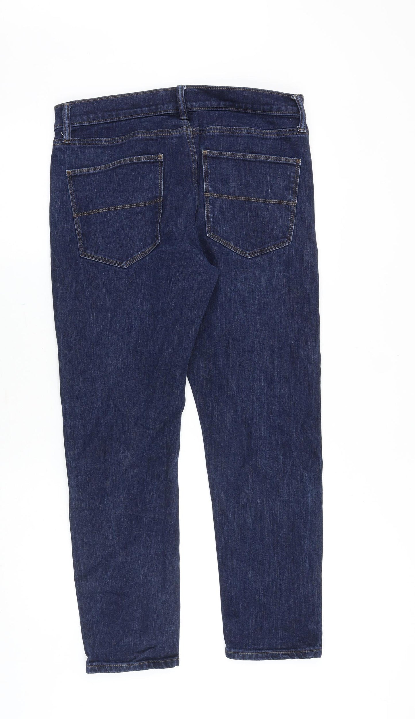Marks and Spencer Mens Blue Cotton Straight Jeans Size 32 in Slim Zip