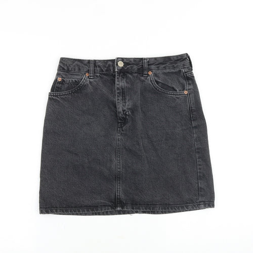 Topshop Womens Grey Cotton A-Line Skirt Size 28 in Zip