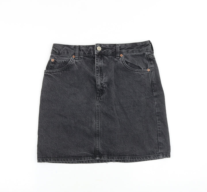 Topshop Womens Grey Cotton A-Line Skirt Size 28 in Zip