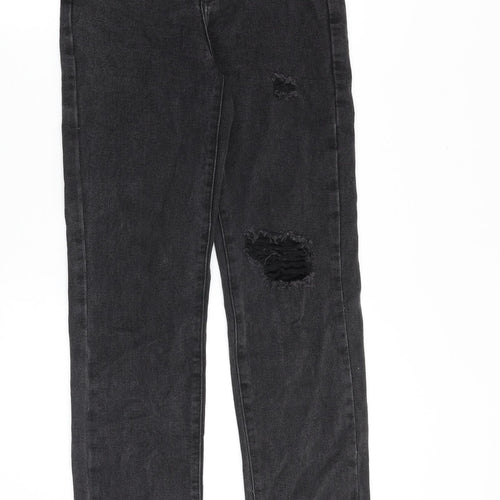 PRETTYLITTLETHING Womens Black Cotton Straight Jeans Size 24 in Regular Zip