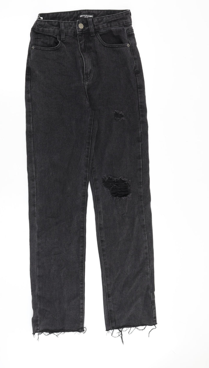 PRETTYLITTLETHING Womens Black Cotton Straight Jeans Size 24 in Regular Zip