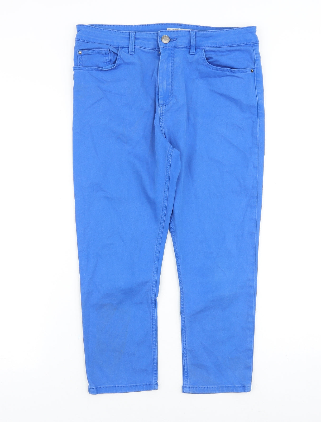 Marks and Spencer Womens Blue Cotton Straight Jeans Size 12 Regular Zip
